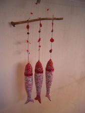 Lot de 3 poissons déco en Tissu sur support bois floté