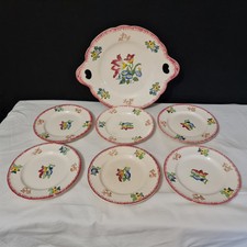 1 plat à tarte et 6 assiettes à dessert en faïence de Longwy - Modèle Marseille