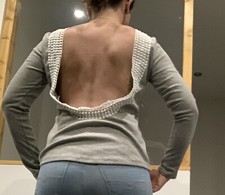 Pull Gris Manches Longues Dos Nu Dentelle Neuf Taille S Sexy