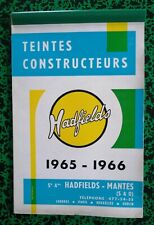 Nuancier Peinture Automobiles 1965-1966 Hadfields