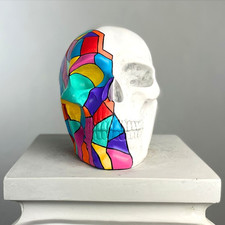 Sculpture d'art crâne design cubisme fait main, décoration de jardin...