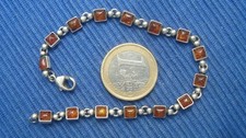 B36 Petit Bracelet Argent Massif 925 Cabochon  Ambre Naturelle Lot Bijou 4
