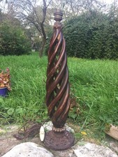 Ancien pied de lampe en bois massif torsadé – style baroque vintage