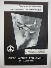1962 PUB SIAT WMD SIEBELWERKE DONAUWORTH SIAT 223 FLUGZEUG AIRCRAFT FRENCH AD