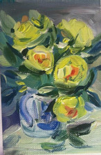 Peinture d'art originale ACEO fleurs jaunes