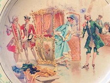 Assiette Ancienne Tôle Lithographiée Scène Galante Carosse SIRVEN TOULOUSE PARIS