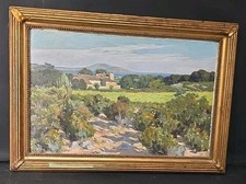Tableau huile paysage marin Provence Aloès signé Louis Raoul GUIRAUD (1888-1976)