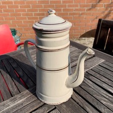 Cafetiere emaillée JAPY blanc créme et or email Anzin ancien vintage
