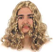 PERRUQUE Moustache Blonde VIKING Déguisement Homme Guerrier film NEUF Pas cher