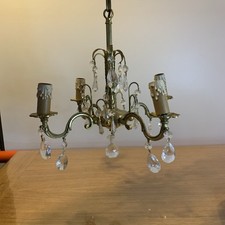 Lustre Bronze Laiton A Pampilles 4 Bras Vintage 