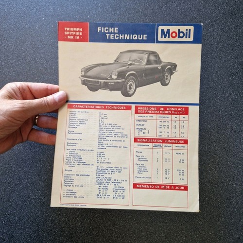 Triumph spitfire fiche - triumph, mk