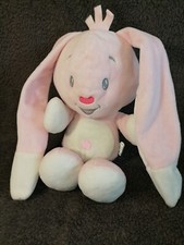 Doudou peluche lapin grandes oreilles rose et blanc Auchan Etat neuf