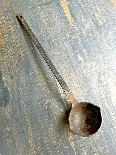 Antique hand forged iron ladle - antique,