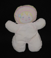 Peluche doudou poupée chiffons COROLLE ancien rose rayé grelot 16 cm TBE