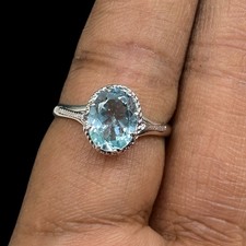 Naturel Bleu Topaze Bague 925