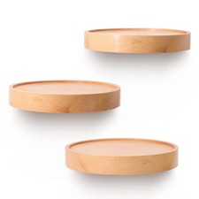 - Lot de 3 étagères murales rondes - En bois de hêtre - Jaune clair