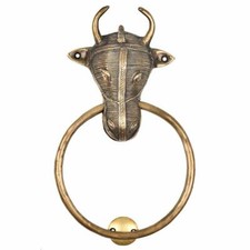 Fait à la Main Laiton Tribal Bulldog Ox Tête Anneau Porte Heurtoir Décor Maison