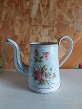 ANCIENNE CAFETIERE EN TOLE EMAILLEE A DECOR DE FLEUR 
