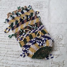 BOURSE Perles De Verre XIXè Napoléon III Aumônière French VICTORIAN PURSE 19thC