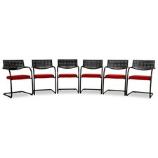 Ensemble De 6 Chaises Vitra Visavis En Tissu Rouge Noir