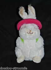 ?Peluche Doudou Lapin Blanc GIPSY Chapeau Rose Sac Vert 21 Cm TTBE