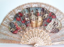 Eventail espagnol motif peint danseurs de  flamenco