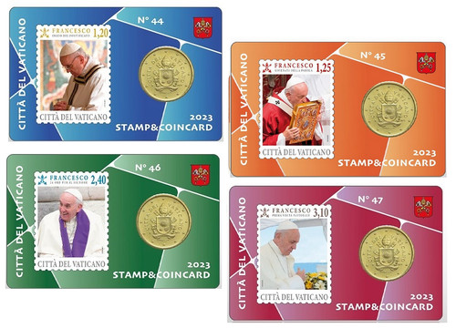 Stamp and coin - and, card