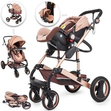 VEVOR Poussette portable pour bébé landau 3 en 1 nacelle siège-auto antichoc or