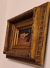 Tableau, Cadre doré ancien bois/plâtre +Peinture vintage à l’huile sur toile/FR