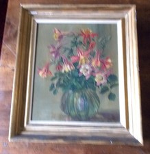 HUILE SUR TOILE  "BOUQUET DE FLEURS" cadre ancien