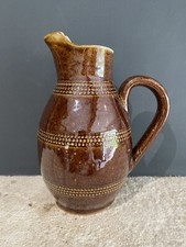 Pichet ou Cruche en Grès Marron Vernissé Ancien Pot à Eau Broc France H 18.5 cm