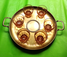 Plateau  6  Verres Roses Service Apéritif Art Rétro Vintage Décor Années 50