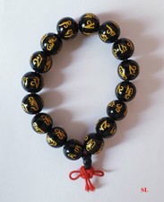 Bracelet porte bonheur mala tibétain mantra boudhisme Omnani Padme Hum en agate 