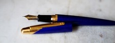SUPERBE STYLO PLUME DUNHILL AD 2000 RESINE BLEUE POUSSIERE D'OR - PLUME OR 18 K