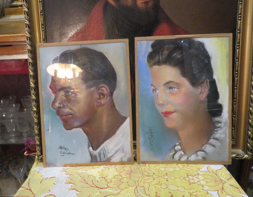 Pair pastel paintings - of,
