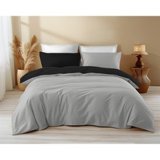 Housse de couette double face gris/noir - 100 % coton, douce et respirante, fabr