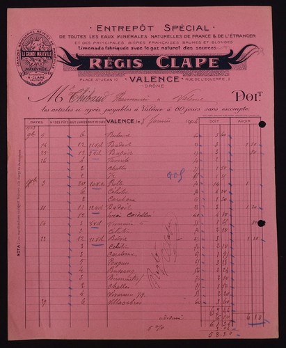 Facture valence 1904 bière - valence,
