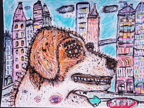 Tableau peinture chien - peinture, joyeux