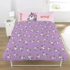 Housse De Couette Double Émoticon Licorne Réversible Pour Enfants Violet/Rose