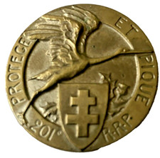 INSIGNE INFANTERIE/DEFENSE PASSIVE : " 201°R.R.P." FRAISSE DEMEY 1 EP. DOS LISSE