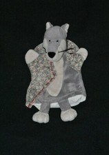 Peluche doudou marionnette loup HISTOIRE D'OURS gris beige NEUF 