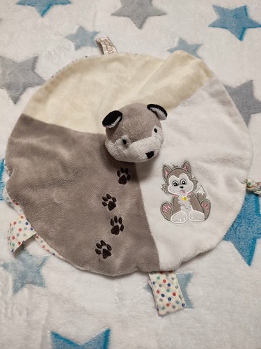 Doudou chien plat rond - chien, gris