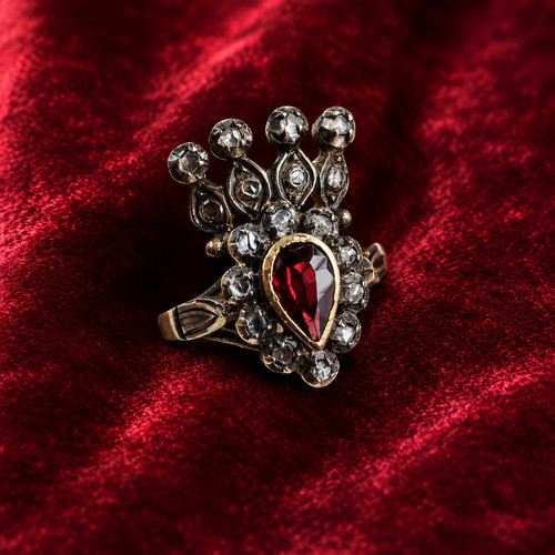 Bague cœur couronne grenat
