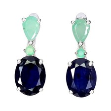 925 Argent Sterling Boucles Ovale Bleu Saphir 9x7mm Émeraude Précieuse Bijoux