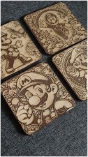 Mario & Luigi lot de 4 sous verres en bois gravé - Nintendo