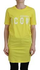 T-shirt Femme Dsquared² Jaune En Coton Brillant Icon Renny Authentique
