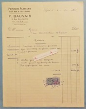 ● F. BAUVAIS peinture plâtrerie facture 1954 - 2 rue Constantine à LYON marbres