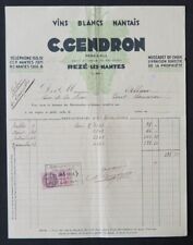 Billhead Facture NANTES 1936 Rezé Vin blanc GENDRON Muscadet wine illustrée 121