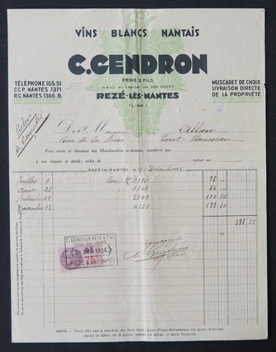 Billhead facture nantes 1936 - nantes,