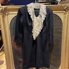 Ancienne Robe En Tissu Noir Souple Col En Dentelle Années 1930 105 Cm Cm